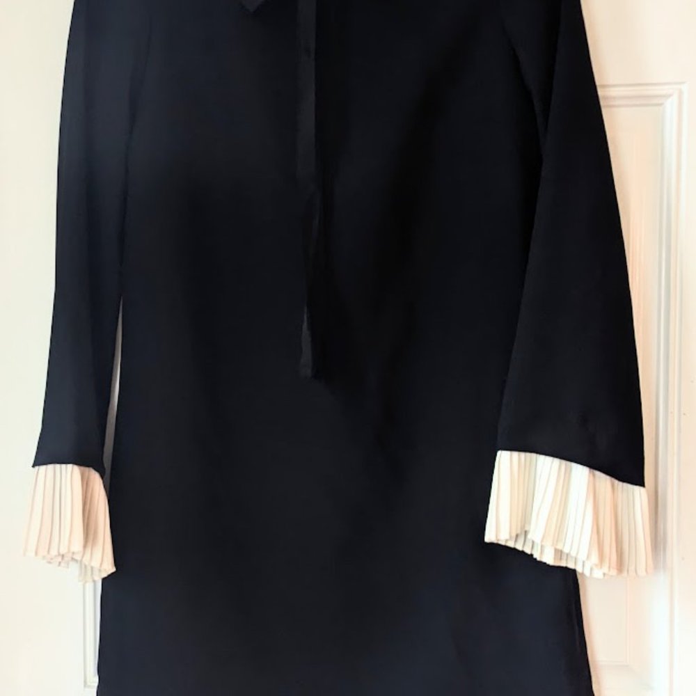 Nanette by Nanette Lepore Black Mini Dress with Cream Pleated Sleeves - Picture 2 of 7